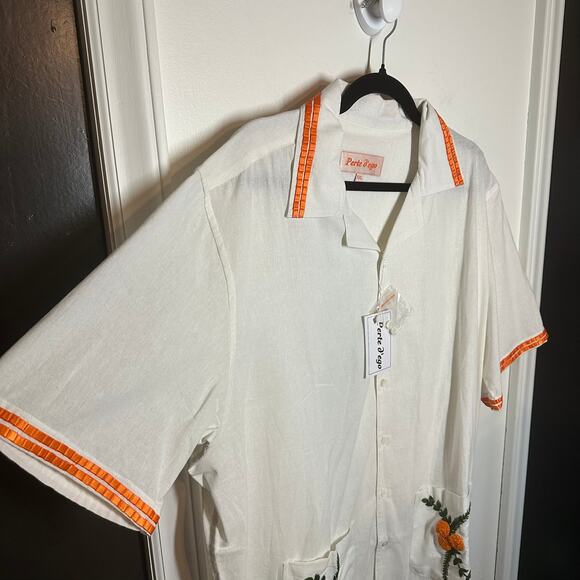 NEW Perte d'ego Men's White Embroidered Marigold Button Down Shirt Size XXL - Picture 3 of 11